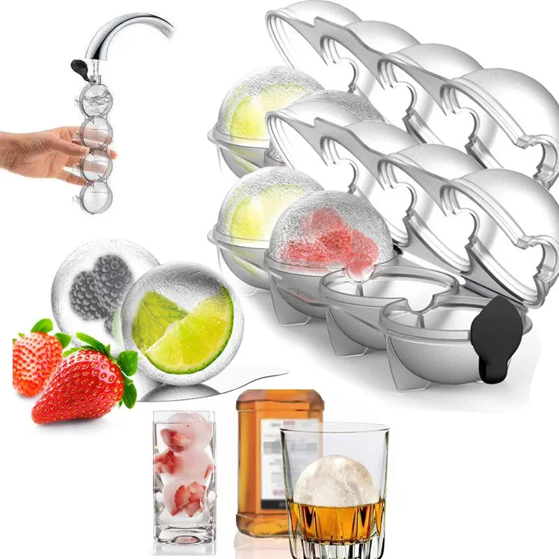 4-Hole Ice Cube Makers Round Ice Hockey Mold Whisky Cocktail Vodka Ball Ice Mould Bar Party Kitchen Accessories IceBall Mould