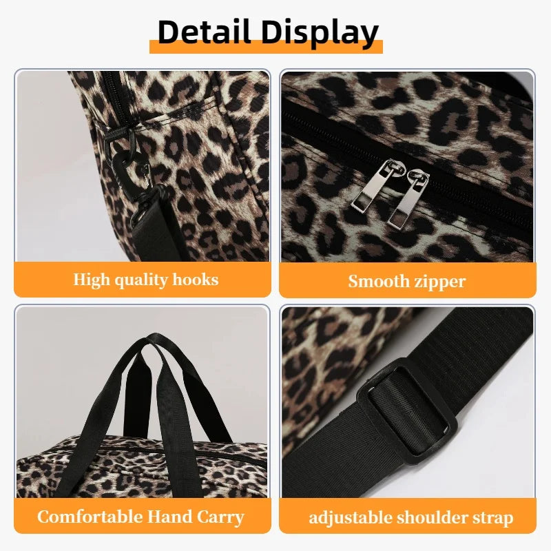 Fashionable Leopard Printing Travel Bag, Large Capacity Sports Gym Tote Bags for Women,Weekend Overnight Duffel Shoulder Bag
