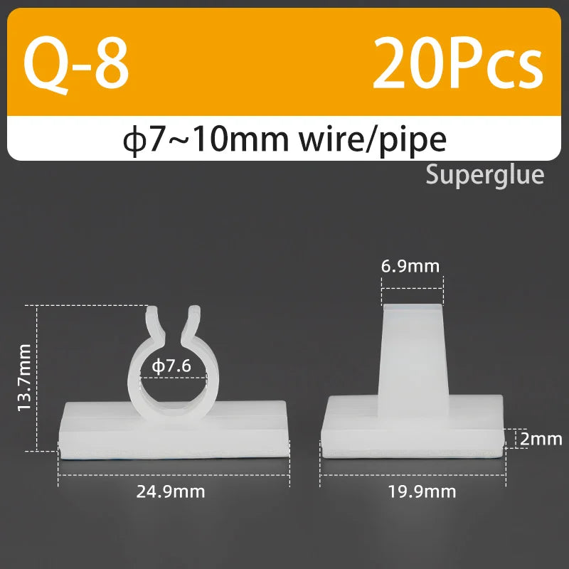Q-type Cable Clips Holder Self-Adhesive Strong Glue Nylon PA66 Storage Cable Tie Water Pipe Clamp Fixing Seat No Drilling