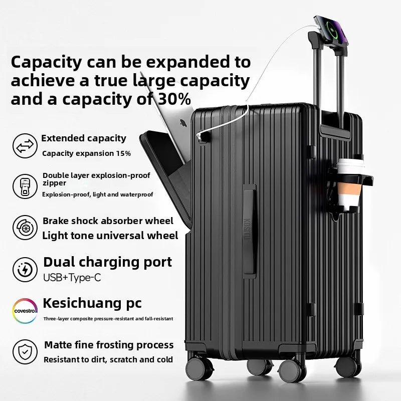 KLQDZMS Luggage Front Opening Boarding Box Large Capacity Trolley Case 20"22"24"26"28"30 Inch Strong and Durable Suitcase