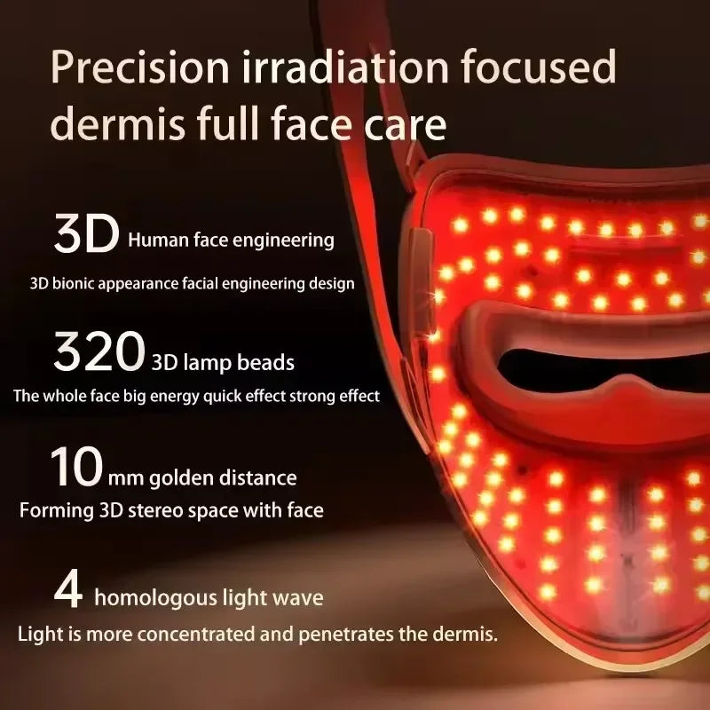 320 LED Beads Facial Photon Beauty Mask 4D Silicone Red Light Photon Skin Rejuvenation Anti Wrinkle Anti Acne Facial Beauty care
