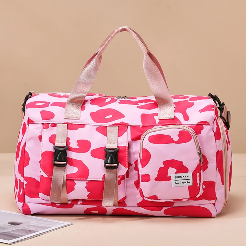 Fashionable Leopard Print Sports Gym Bag Weekend Overnight Bag, Ideal for Outdoor Travel, Swimming, Fitness and Camping Storage