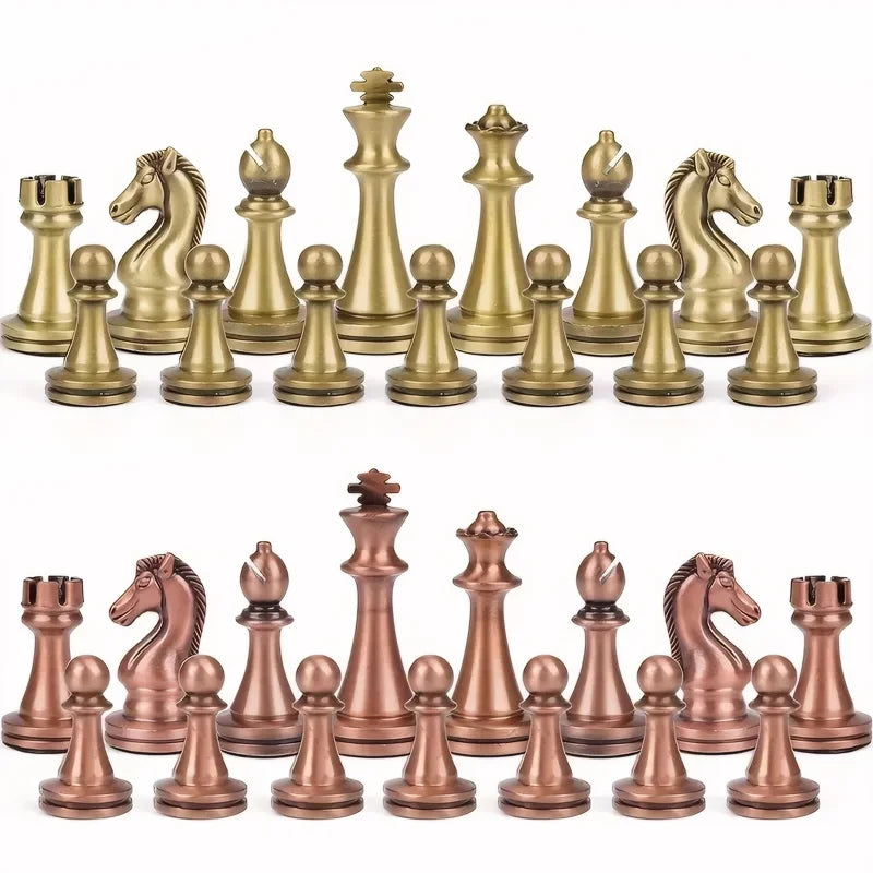 High end chess set 30cm/11.8inch antique bronze foldable solid wood box alloy weighted chess pieces Christmas holiday gift