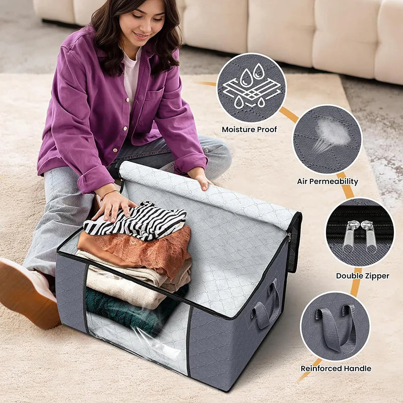 Foldable Non-Woven Storage Bag, Large Capacity Dust-Proof Storage Bag With Visible Window, Suitable For Wardrobes And Bedrooms