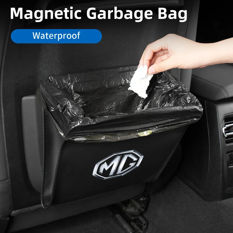 Magnetic Car Seatback Waste Storage Bag Leather Tools Box For Morris Garages MG 6 3 5 7 TF ZR ZS HS GS GT Hector RX5 RX8 350 550