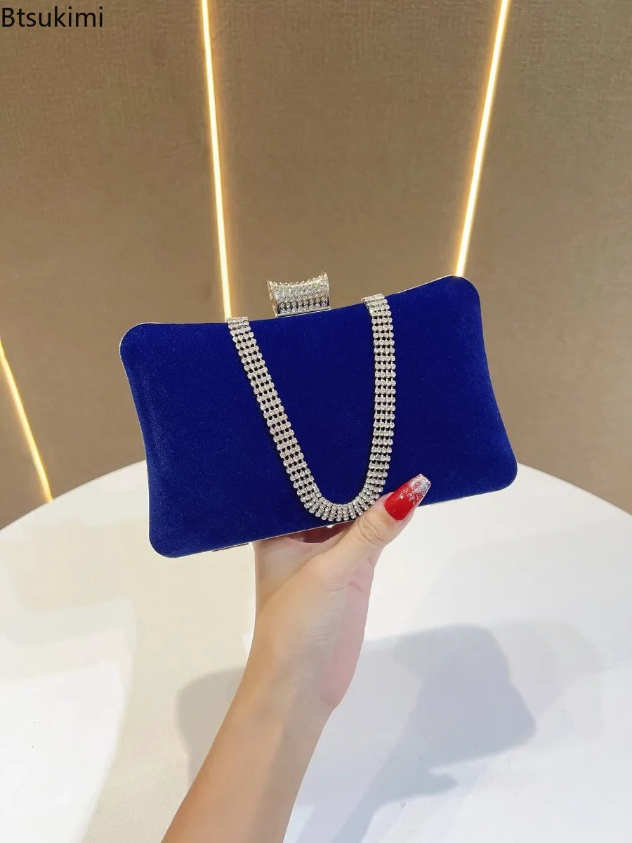 New Women Evening Bags Diamond Luxury Clutch Bag Vintage Velvet Diamonds Party Ladies Elegant Chain Shoulder Bag Handbags Purses