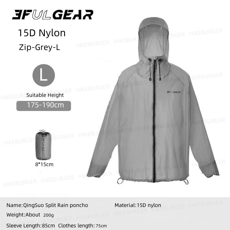 3F UL GEAR QingSuo Spilt Rain Poncho Outdoor Ultralight Sleeve Rain Coats 15D Nylon Waterproof Hiking Cycling Mountaineering
