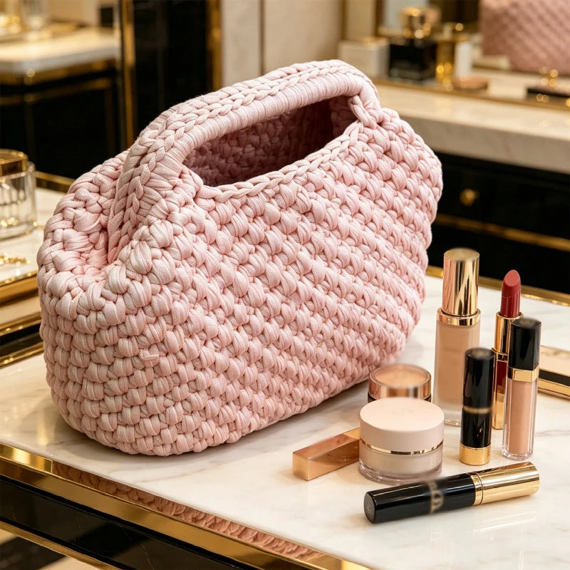 French Style Handmade Crochet Beach Bag Bohemian Tote Women Summer Vacation Casual Shoulder Handbag Luxury Design Large Capacity