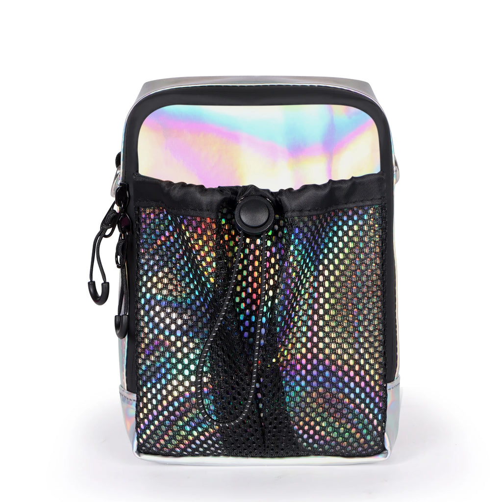 Holographic Crossbody Phone Bag Waterproof Small Shoulder Bag with Front Mesh Pocket Casual Travel Mini Messenger Pouch for Wome