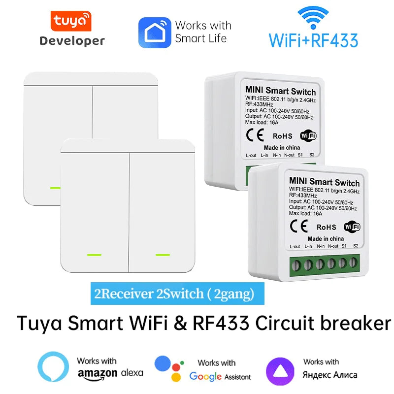 Tuya WiFi Smart Light Switch Smart Home Wireless RF 433mhz Push Button Wall Switch Via Alexa Google Home Alice Smart Life App