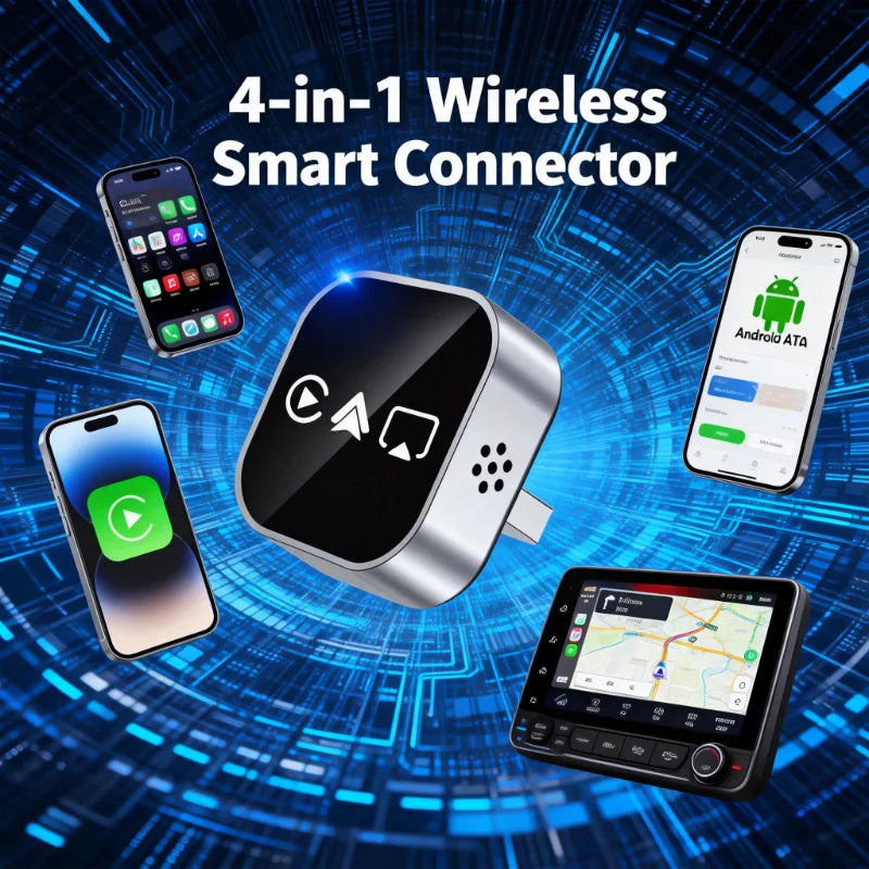 Screen Mirroring Bluetooth CarPlay Adapter 4-in-1 Wireless Smart Connector Plug-and-Play Car Adapter 2026 Newly Upgraded Version