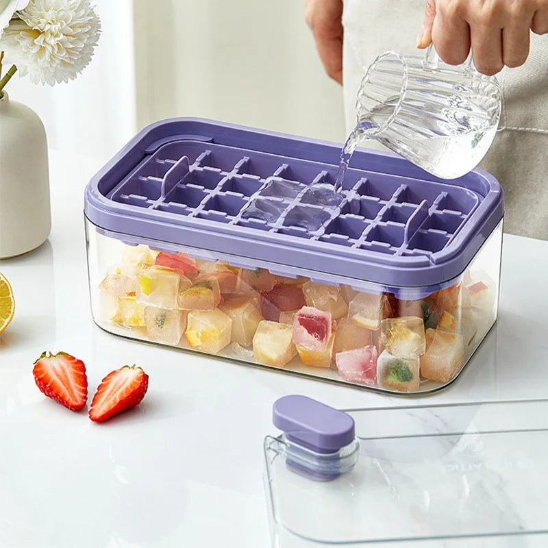 32/64 Grids Ice Cube Maker Ice Storage Box with Lid Pressing Ice Molds Silicone Ice Cube Tray One Button Release Ice Cube Mold