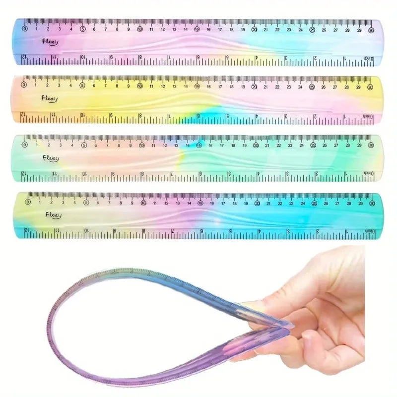 Colourful Student Flexible Ruler, Inch And Metric, 30 Cm/12 Inch, 20 Cm/8 Inch, 15 Cm/6 Inch, Random Colors Student Stationary
