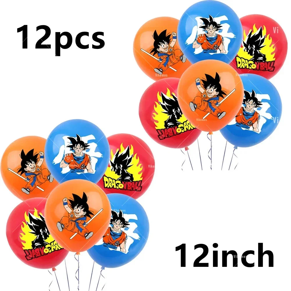 Dragoned Ball Z Balloons Happy Birthday Banner Goku Vegeta Ballons Party Decoration Plate Disposable Tableware Cake Topper Toy