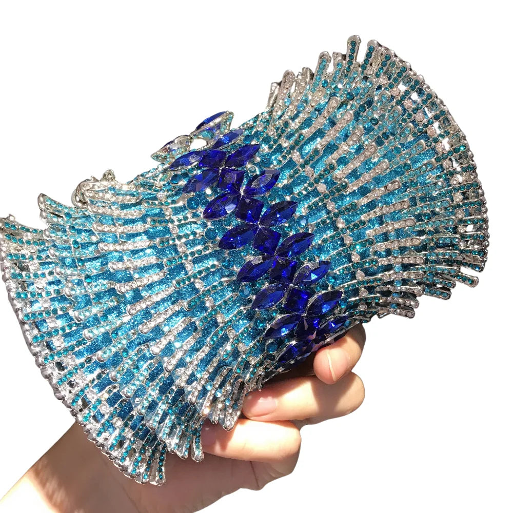 Factory Wholesale Liner Full Rhinestone Crystal Handmade Bridal Party Ladies Clutch Bag Radial Shape Evening Bag