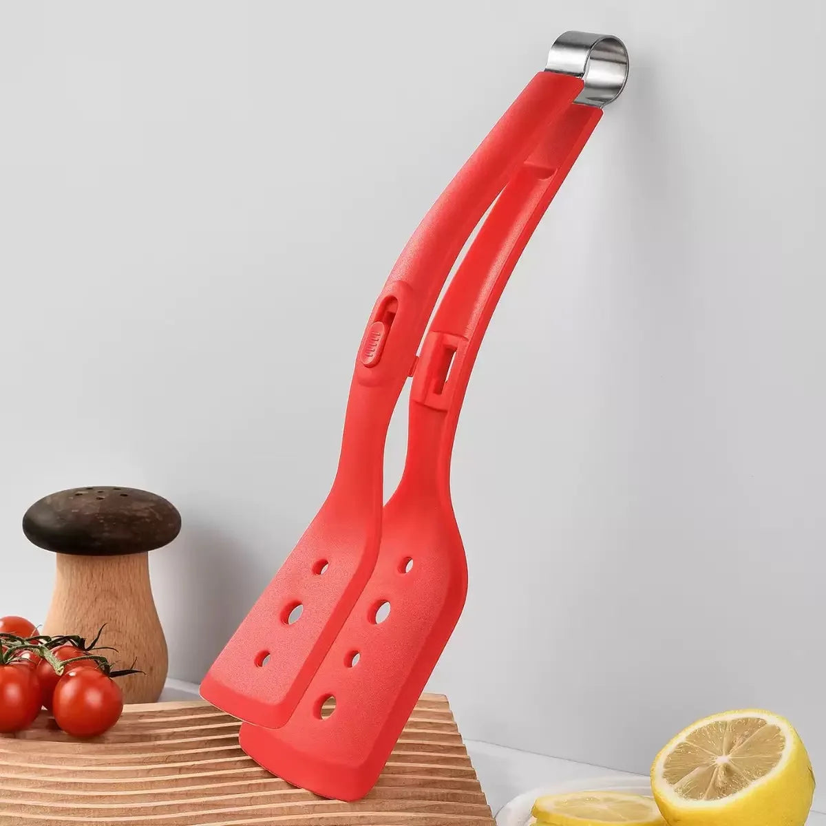 Silicone Spatula with Locking Clip, 2-in-1 Steak Tongs for Grilling Fish and Roasting Meat, Non-Stick Pan Cooking Tool