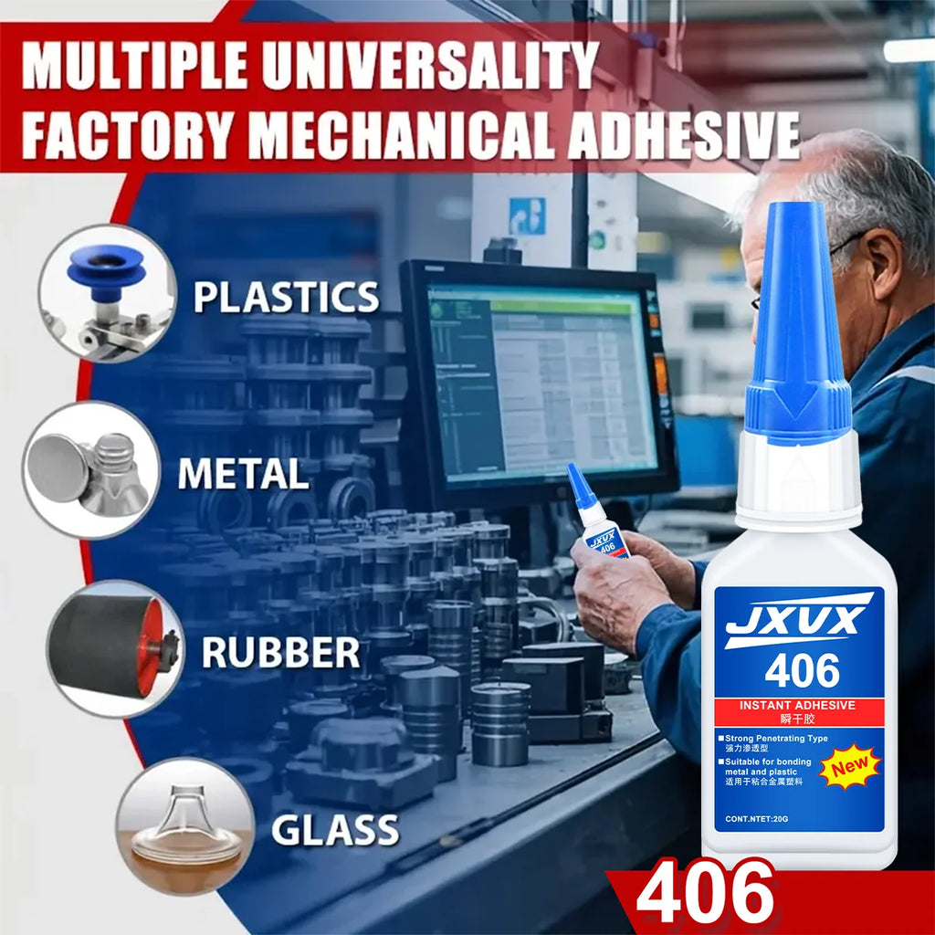 5 Pieces of Super Strong Glue 406, 10 Seconds Instant Drying, Waterproof, Good Stability, Full Bonding Tool. Suitable for Wood, Plastic, Ceramics, Metal, Rubber, Office Tool