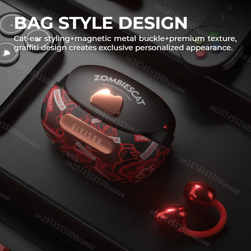 Zombies Cat B23 Graffiti OWS Ear Clip Headphone Bluetooth 6.0 Real Time Ai Translation Earphones TWS Wireless Earbuds with APP