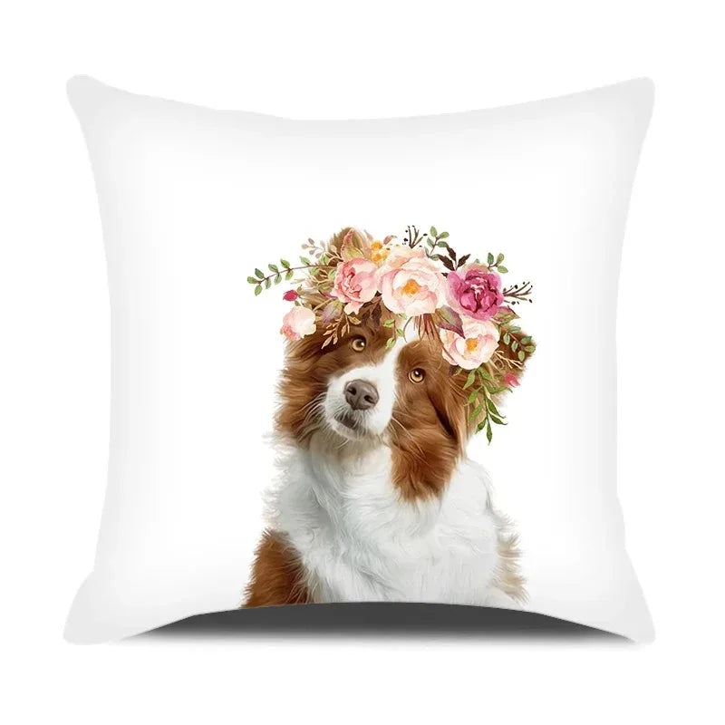 Adorable Pets With Flower Double-sided Printed pillow cover Short plush Suitable living rooms bedrooms sofas throw cushion cover