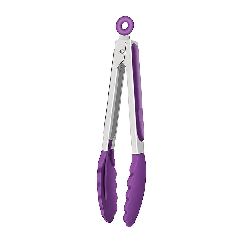 8 Inch Silicone Kitchen Tongs Heat Resistant BPA-Free Stainless Steel BBQ Grill Food Tongs Anti-Slip Cooking Clip for Steak