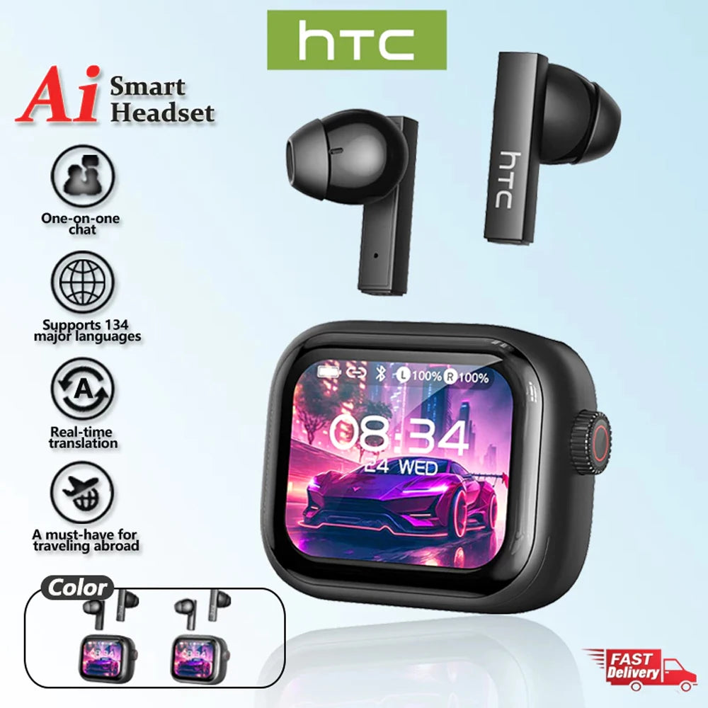 HTC NE40 Fashion Wireless Earbuds Eye-catching Transparent Case Light Open Semi-in-ear OWS Headphones Trendy Ear-hook Earphones