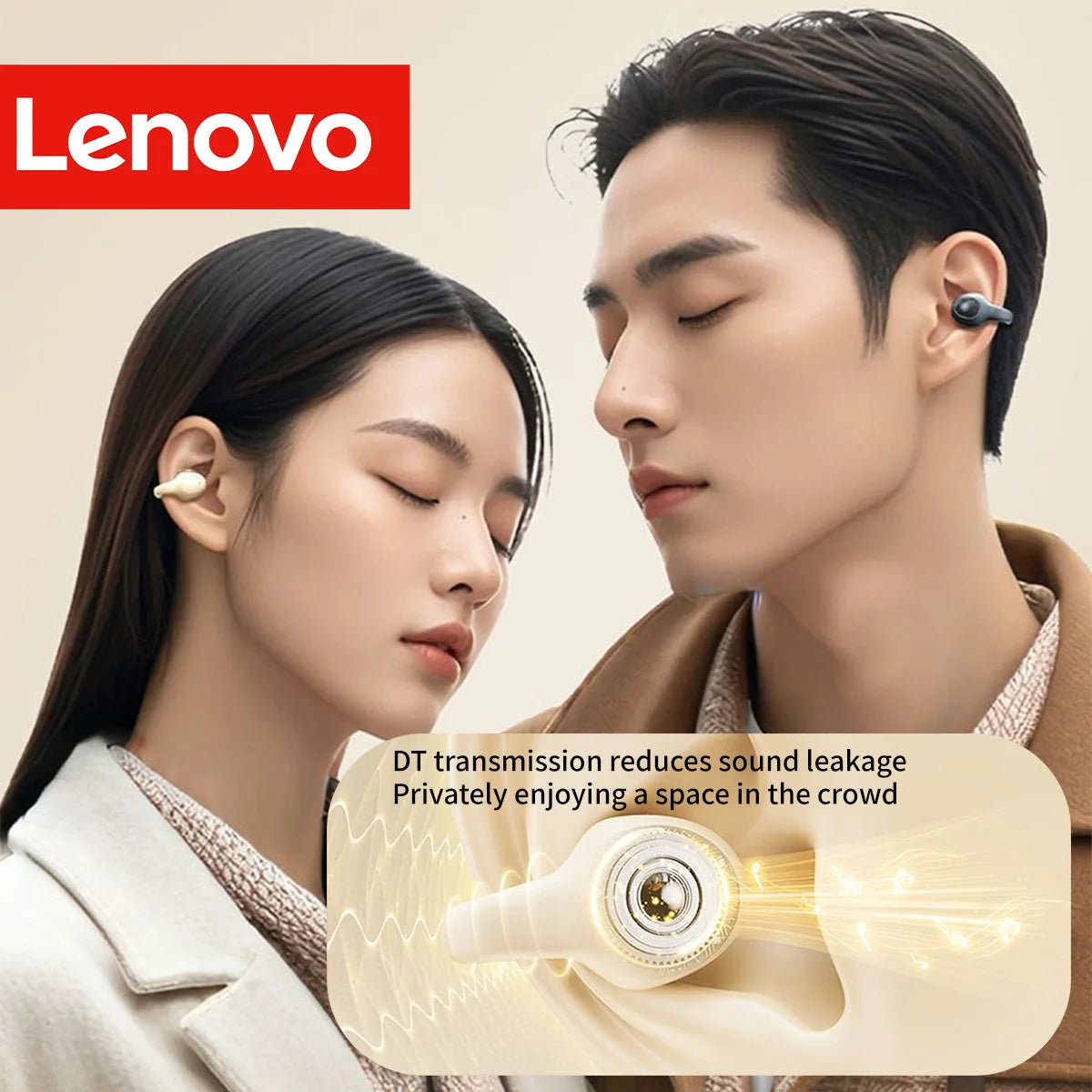 Lenovo Active Noise Cancelling Anc Wireless Clip-On Sport Earbuds Hi-Fi Bt 5.4 Long Battery Life Ergonomic Design for Workout