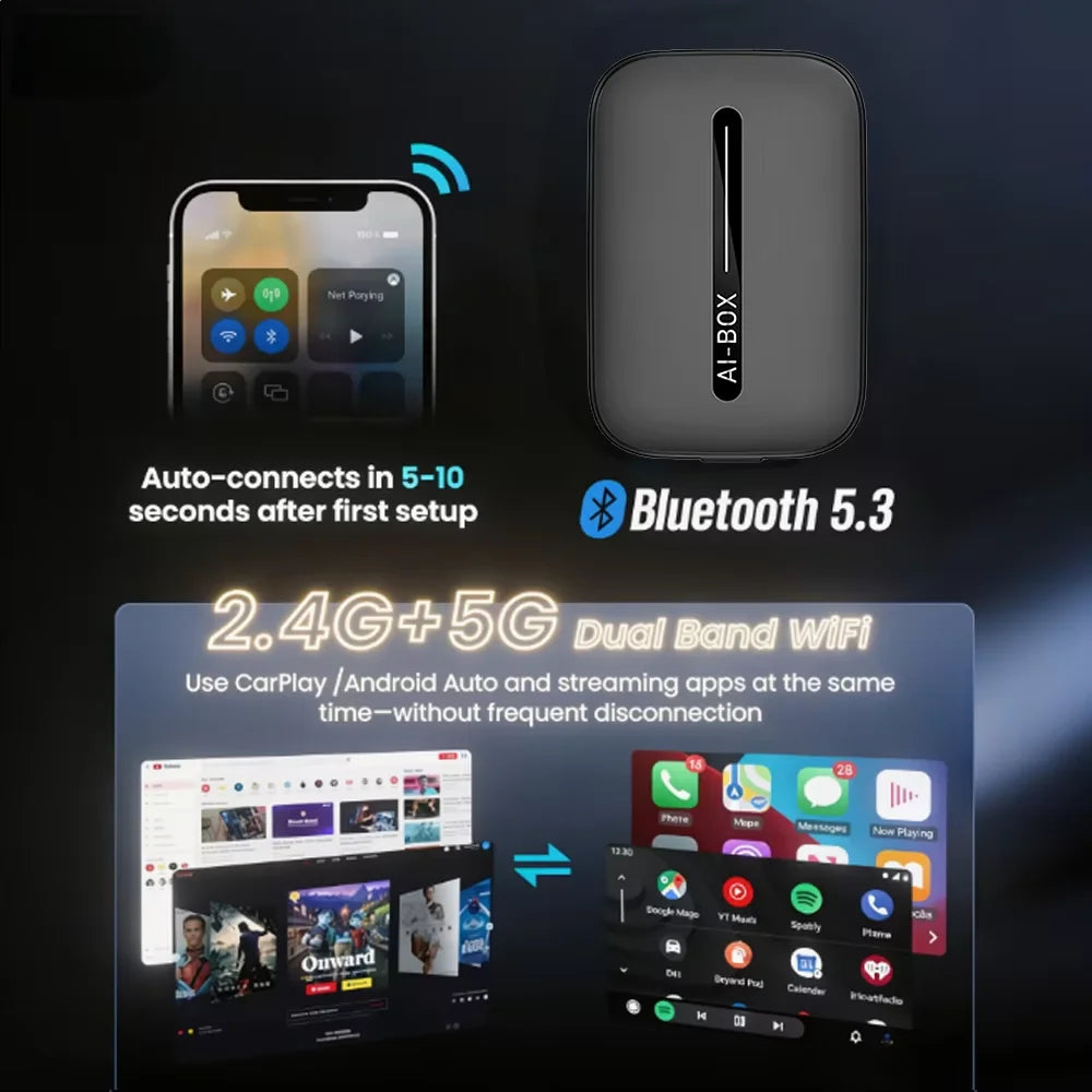 Android 15 Carplay Ai Box Wireless Android Auto Wireless Carplay Adapter TV Box For Netflix YouTube Car Intelligence Systems