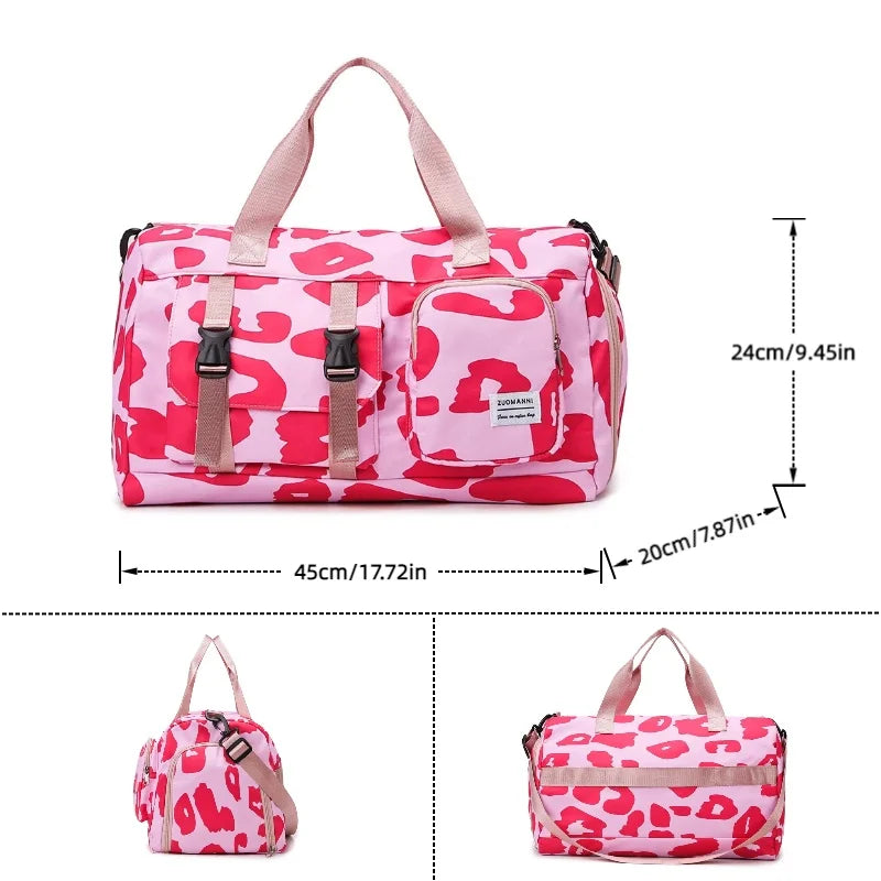 Fashionable Leopard Print Sports Gym Bag Weekend Overnight Bag, Ideal for Outdoor Travel, Swimming, Fitness and Camping Storage