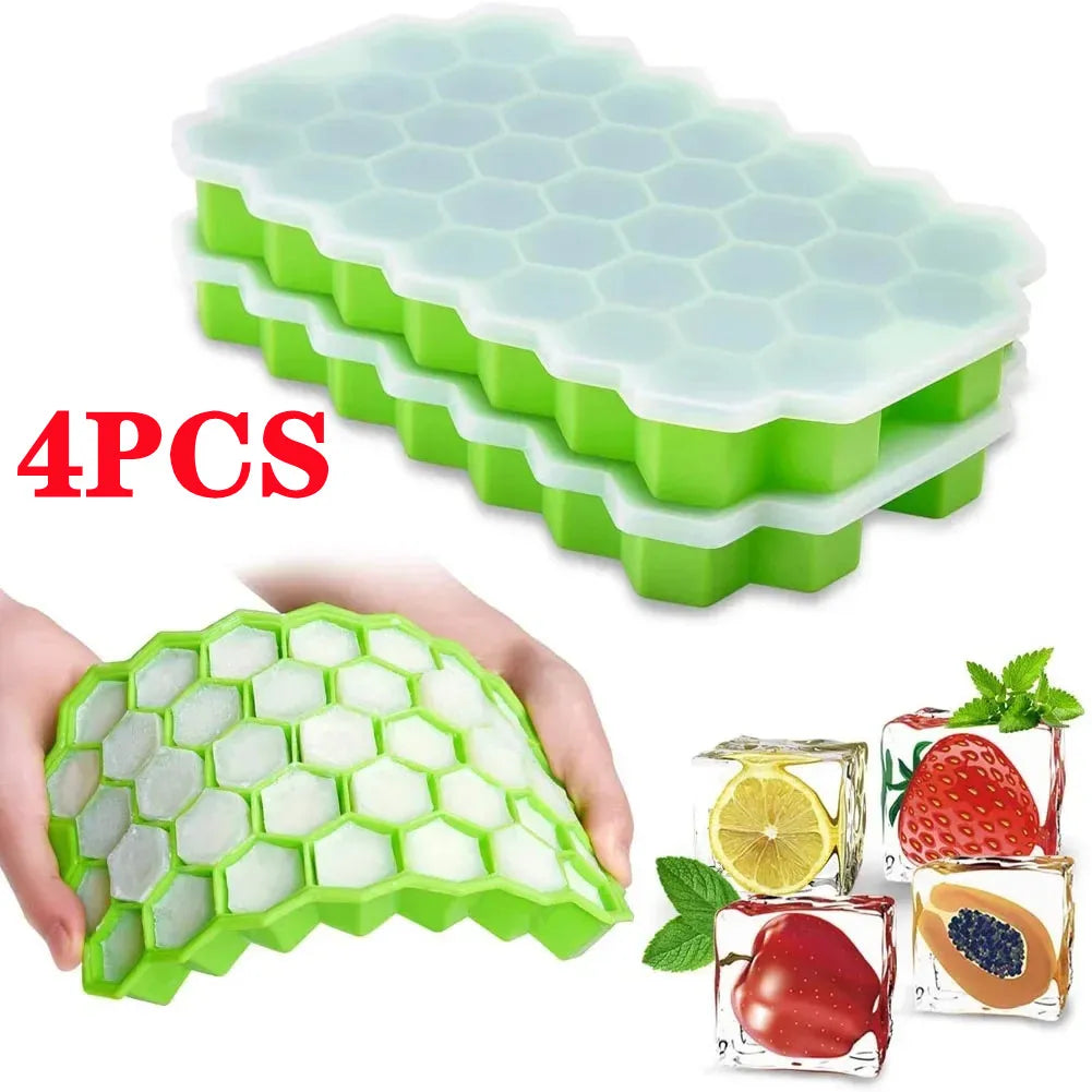 4/1PCS 37 Grids Silicone Ice Cube Mold Large-capacity Ice Trays Food Grade Reusable Ice Maker with Lids Cocktail Kitchen Tool