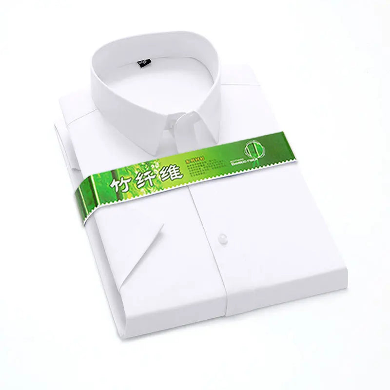 S-6XL Bamboo Fiber Stretch Men Shirt Fashion Casual Business Short-Sleeved Top Anti-Wrinkle No-Iron Solid Color Formal Shirt