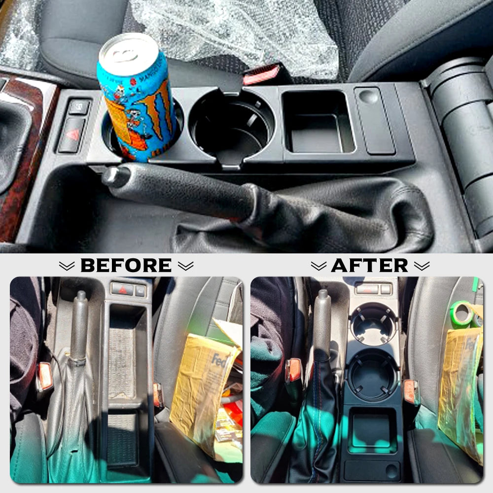 New Double Hole Car Styling Front Center Console Storage Box Coin + Cup Holder For BMW E46 Series 1999-2006 51168217953