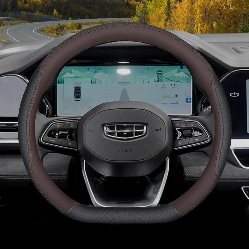 Car Nappa Leather Non-slip Steering Wheel Cover For Geely Emgrand GL GS EV450 Xingyue L S Boyue L Cool Yinhe L7 Xingyao 8 Binrui