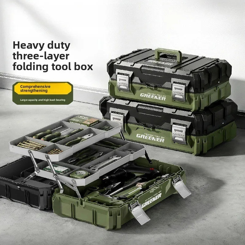Electrician Multi Purpose Storage Case Folding Tool Box Large Capacity Durable Shockproof Heavy Duty Industrial Three Layer