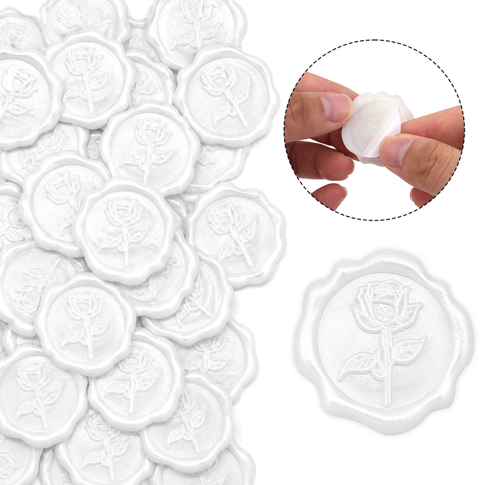 Wax Seal Sticker-3D Vintage Rose Floral Wedding Invitation Envelope Seal Stickers,20Pcs Self- Adhesive Pearl Pink Flower Sticker