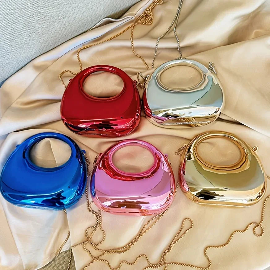 New Acrylic Metallic Gloss Half Moon Party Banquet Bag Women's Luxury Handbag Chain Crossbody Bag Small
