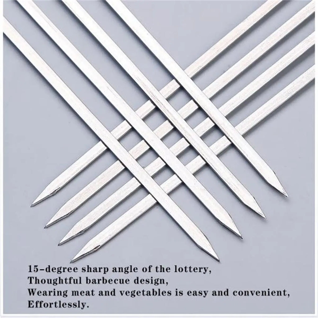 Premium Thick Stainless Steel BBQ Skewers with Wooden Handles - Easy to Turn Non-Stick Heat Resistant Perfect for Chicken Wings