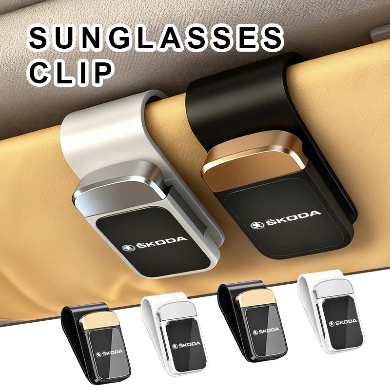 For Skoda Car Sun Visor Glasses Holder Eyeglass Mount Compact Clip Interior Accessories VRS Superb Yeti Octavia Enyaq Rapid