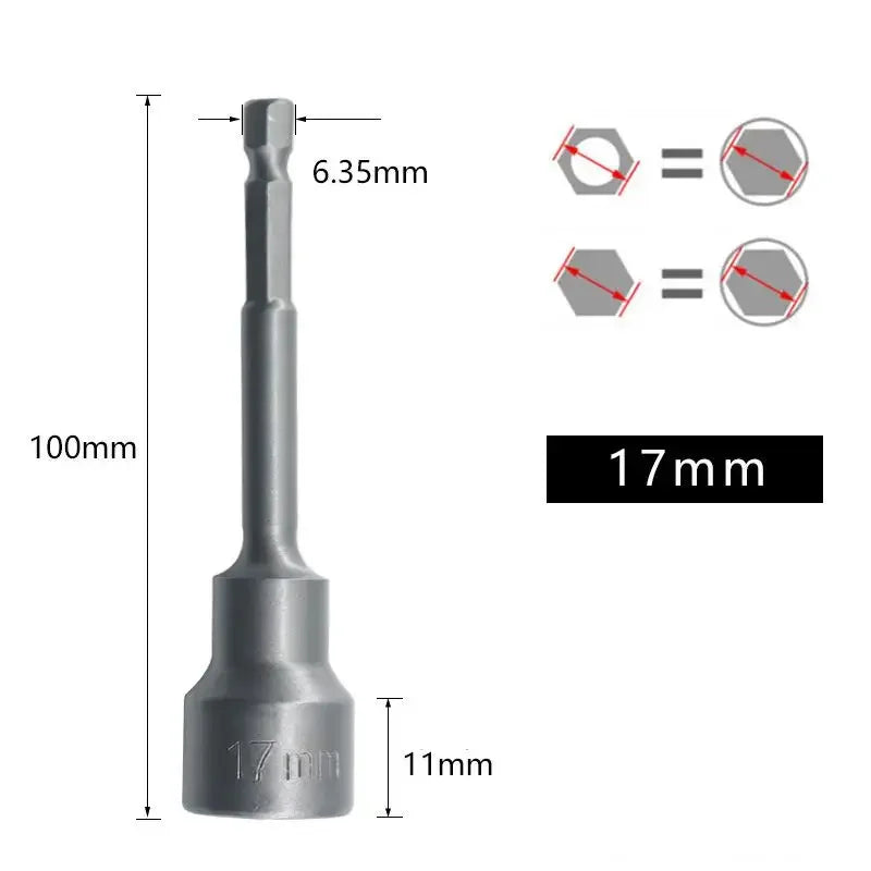 Magnetic Impact Nut Screwdrive Socket Set Metric Grade Nut  Driver Drill Bit Set 6.35mm Hex Shank 100mm Drill Bits Adapter Tools