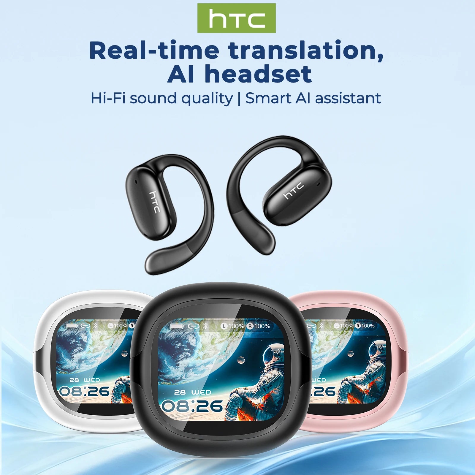 HTC NE58 Wireless Earphones Bluetooth LED Touch Screen AI Translate Earbuds HiFi Sound HD Call Headphones Bone Conduction