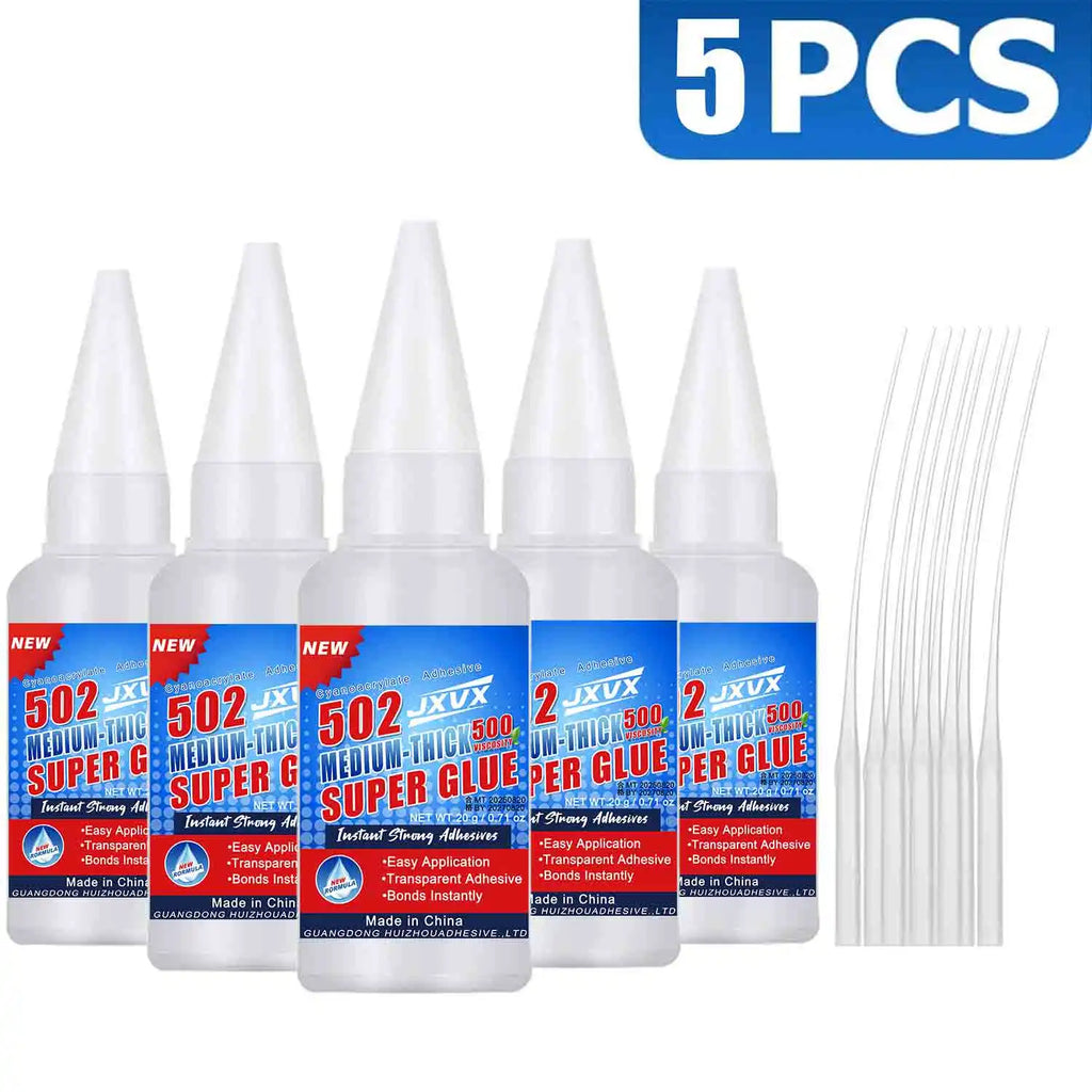 JXVX 1-5pcs Professional 502 Super Glue Extra Strong Fast Instant Adhesive Cyanoacrylate Quick Dry Instant Strong Bond Adhesive Hardware Metal Cars Wood Craft Hobby Seconds Bond.