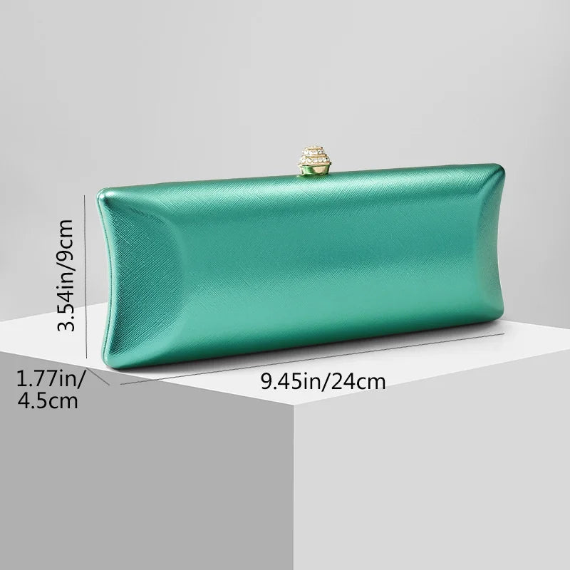 Classical Long Box Evening Bag Women's Luxury Green Wedding Bag  Versatile Pure Color Pillow Clutch Purse with Crossbody Chain