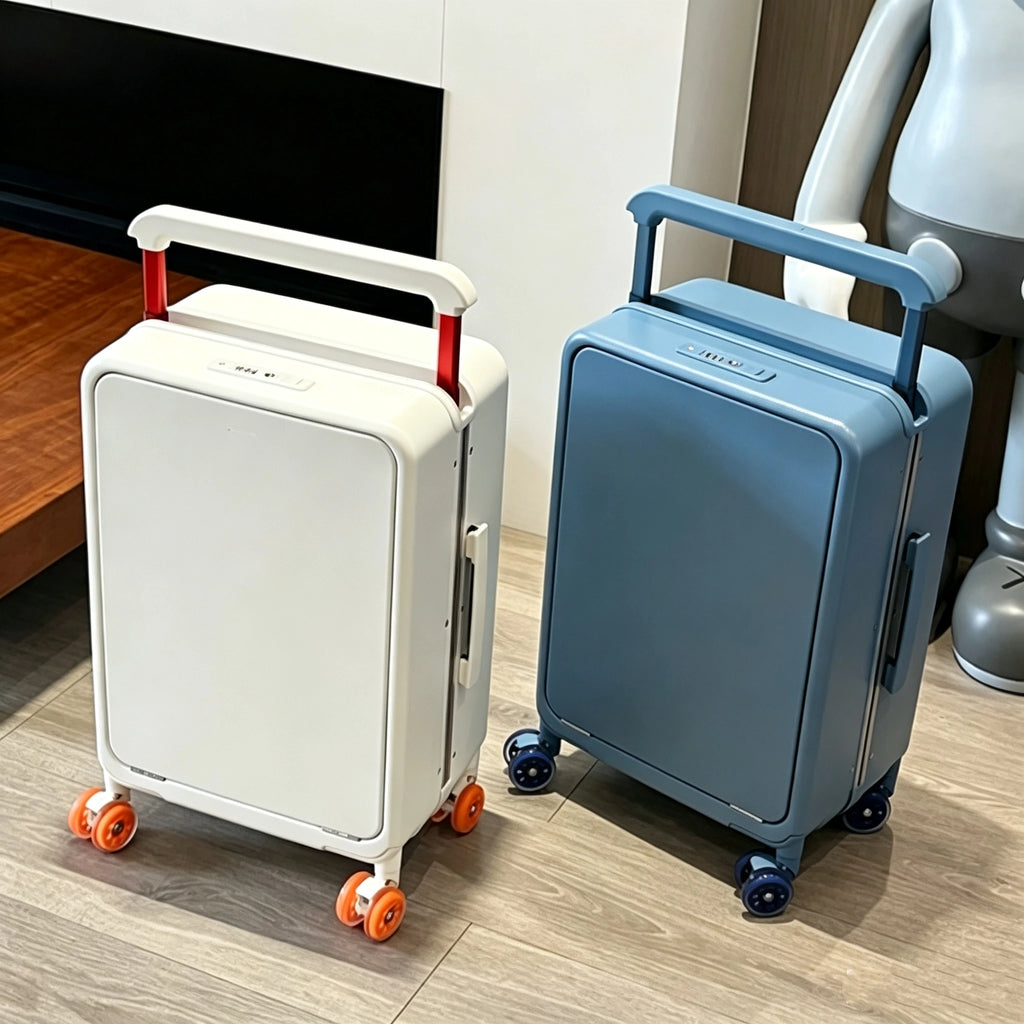 Front Opening Laptop Pocket Rolling Luggage Wide Handle Travel Suitcase 20inch Boarding Carry-On Aluminum Frame Trolley Case Bag