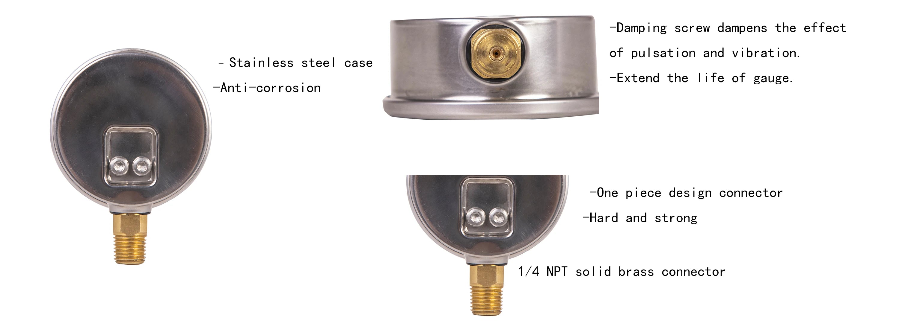 JIVTO Glycerine Filled Pressure Gauge 2.5" 1/4 NPT Lower Mount 30, 60,100,160, 200, 300, 400,600,2000,3000,5000,10000 Psi & Bar