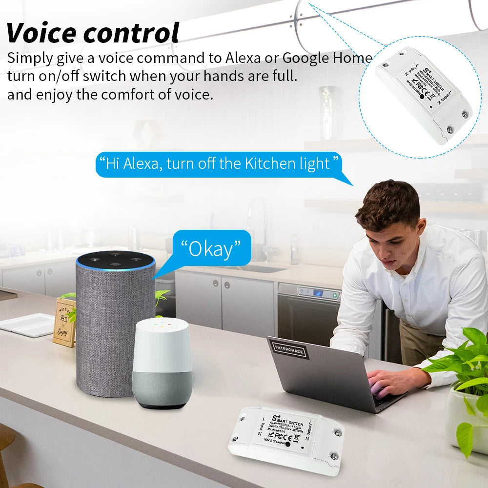 WiFi eWeLink Smart switch Timer switch circuit breaker support RF2.4G remote control works with ALexar Google home vioce control