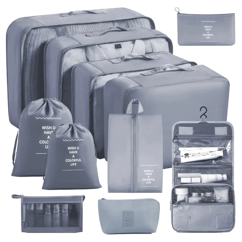 Travel Storage Bags Set 7/8/9/10-Piece Digital Toiletries Organizer Suitcase Packing Cubes for Clothes Shoes Clothes Tidy Pouch