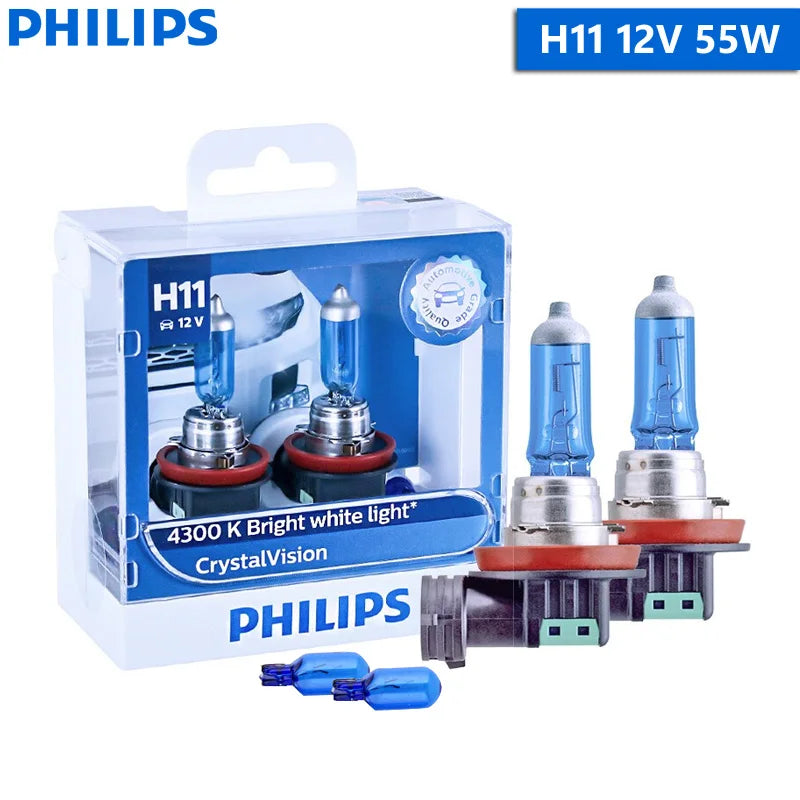 Philips Crystal Vision H1 H11 HB3 HB4 9005 9006 12V CV 4300K Bright White Car Halogen Head Light Auto Lamp (Twin)