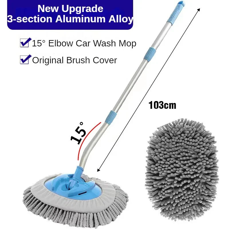 Universal Bend Chenille Car Wash Brush Car Cleaning Brush Telescoping Long Handle Cleaning Mop Chenille Broom Auto Accessories