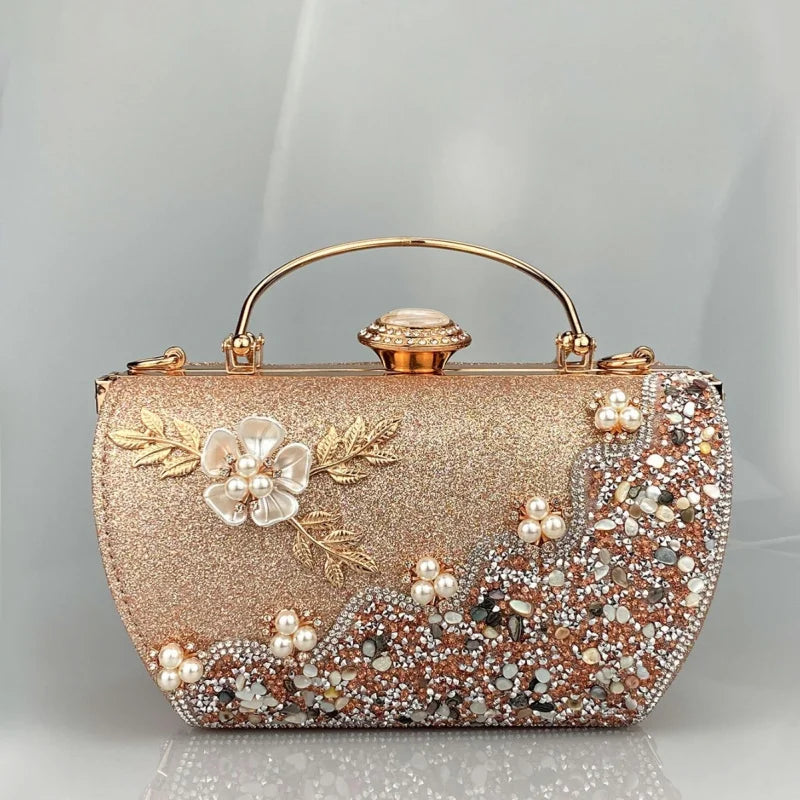 princess bag with metal rhinestone embellishments, evening party dress handbag, elegant women's handbag