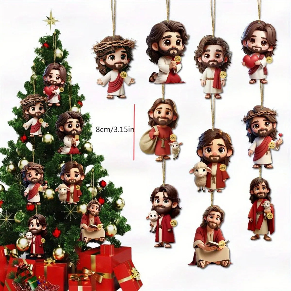 10PCS Jesus Car Ornament 2D Acrylic Jesus Rear View Mirror Accessories Charm Ornament for Backpack Bag Keychain Car Vehicle