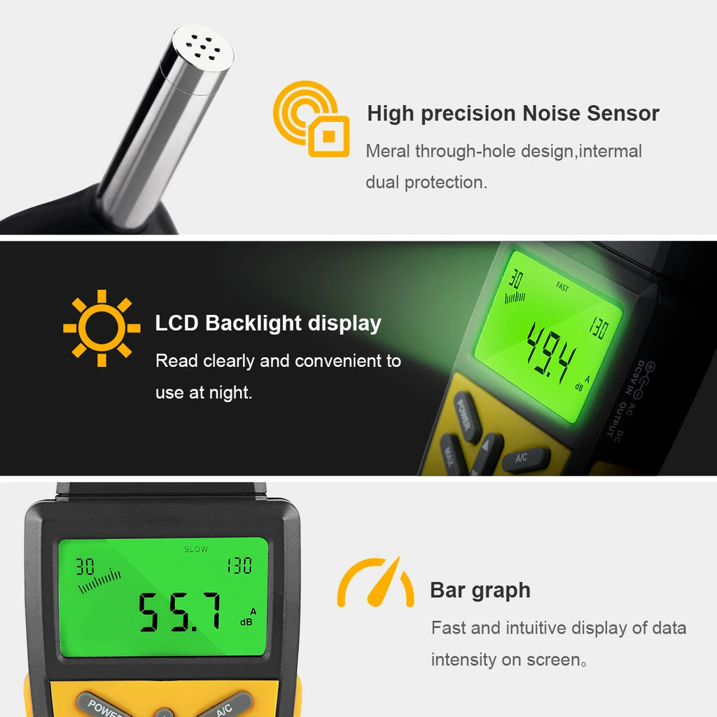 Digital Decibel Meter - Wall-Mounted Noise Level Tester (30-130dB) with Alarm & Large Red LCD Display for Home, Factory